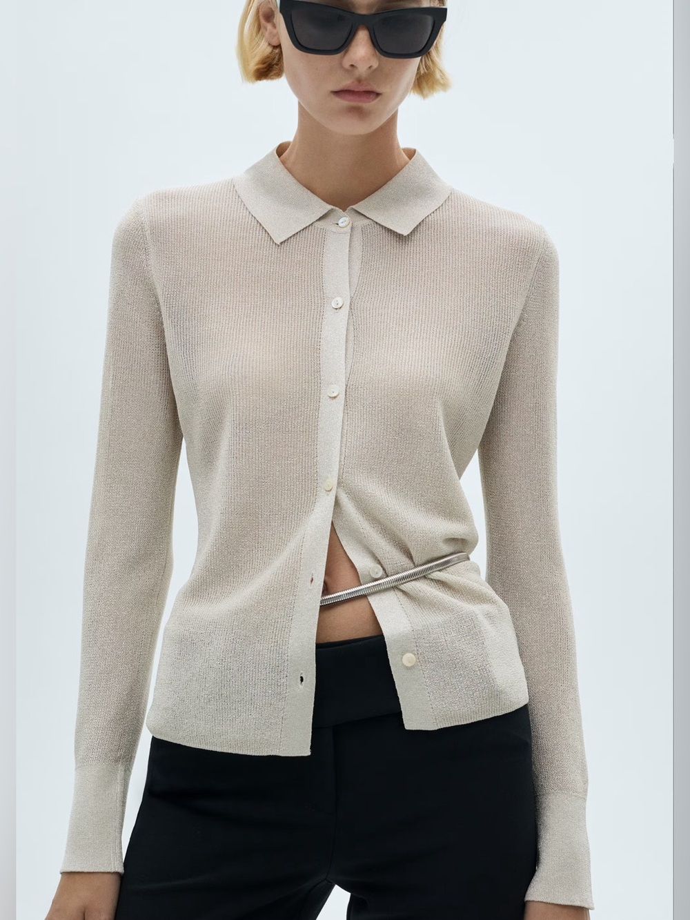 Mango Cream lurex knitted shirt NWT